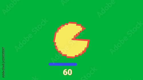 pixel arcade character, on green gaming background animation with blue loading.