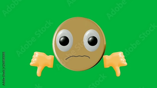sad face with thumbs down, on green background, 3d icon animation 4k.