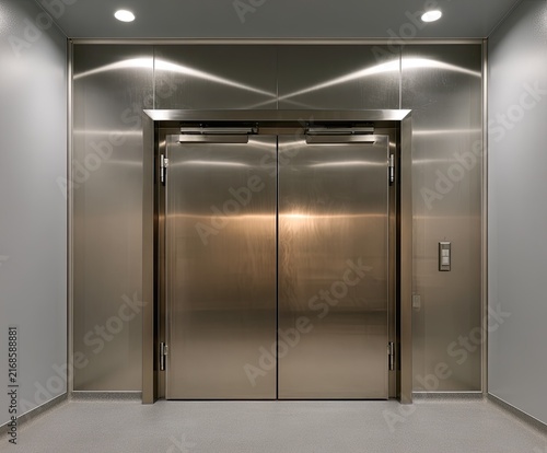 Polished double doors in a clean, modern, illuminated hallway