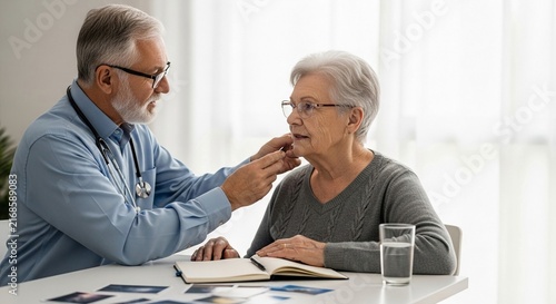 Elderly Patient Receiving Medical Consultation and Assistance from a Professional Healthcare Provider