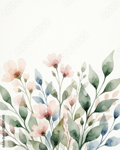Vertical Watercolor Garden Bouquet with Upper Copy Space