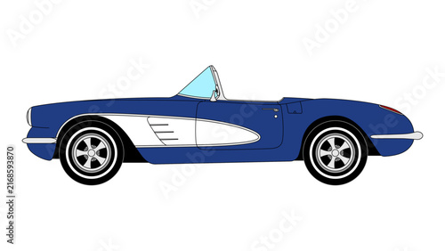 Cuadro en lienzo Chevrolet Corvette C1 Retro Sport Car Vector USA Convertible Speed Cabriolet Ico