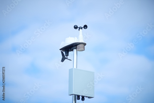 Foto Automatic weather station with an anemometer and environmental sensors