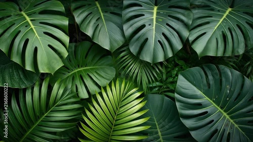 Lush Tropical Monstera Leaves Collage Pattern with Deep Green Natural Texture and Split Foliage