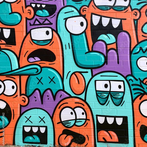 A group of faces showing various expressions and emotions in bright colors