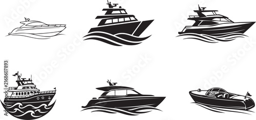 Fishing boat or trawler silhouette on ocean waves vector