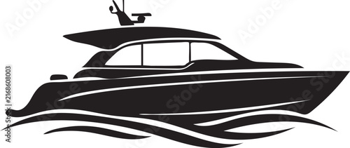 Modern Cabin Cruiser Boat Side Profile Black Line Illustration