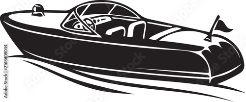 Sleek High Performance Speedboat Side Profile Illustration