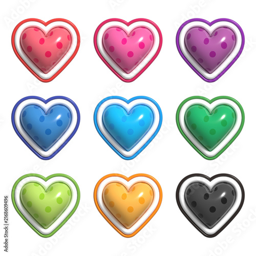 Polka Dot Framed 3D Puffy Heart Icon Set (9 Colors)