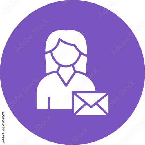 Woman with Envelope Circle Icon, Female Email Message Icon, Woman Holding Letter Icon