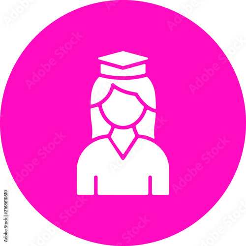 Graduated Lady Circle Icon, Female Graduate Icon, Woman Graduation Cap Icon