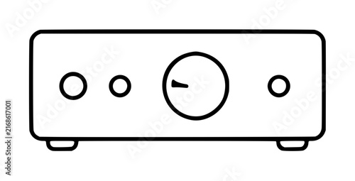 Bild auf Leinwand Minimalist vector icon illustration of a high-fidelity audio preamplifier with a large central volume control knob and sleek buttons, perfect for music production and sound engineering designs