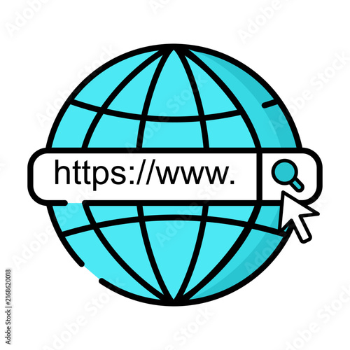 Internet web address search icon with globe and HTTPS URL bar for website browsing concept