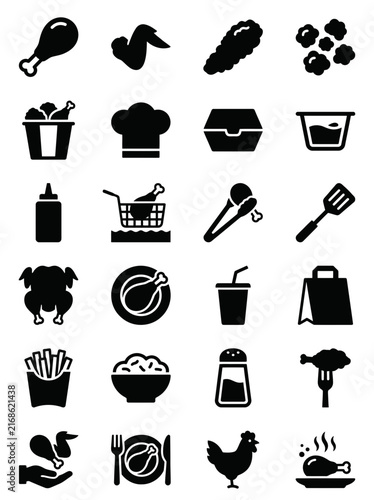 Fried Chicken and Fast Food Vector Icon Set