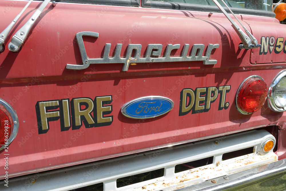Obraz premium front of the FRY-R-Truck, a retired heavy-duty fire truck, now a mobile food wagon, near Bell Soundstage at the Bandshell, Exhibition Place, Toronto (22 August 2026)