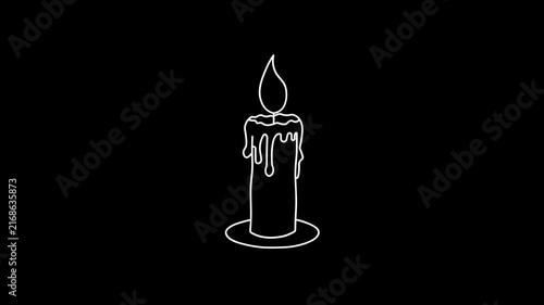 Cartoon doodle-style candle animation, motion graphics on a black background, soothing candle, room warmer, 4K video.