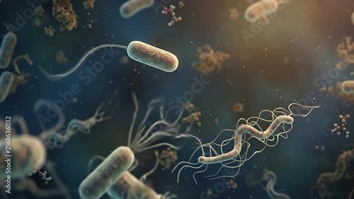 Microscopic View of Bacteria and Microorganisms in Motion