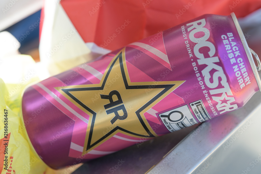 Naklejka premium discarded container of Rockstar energy drink (black cherry flavor) in Toronto
