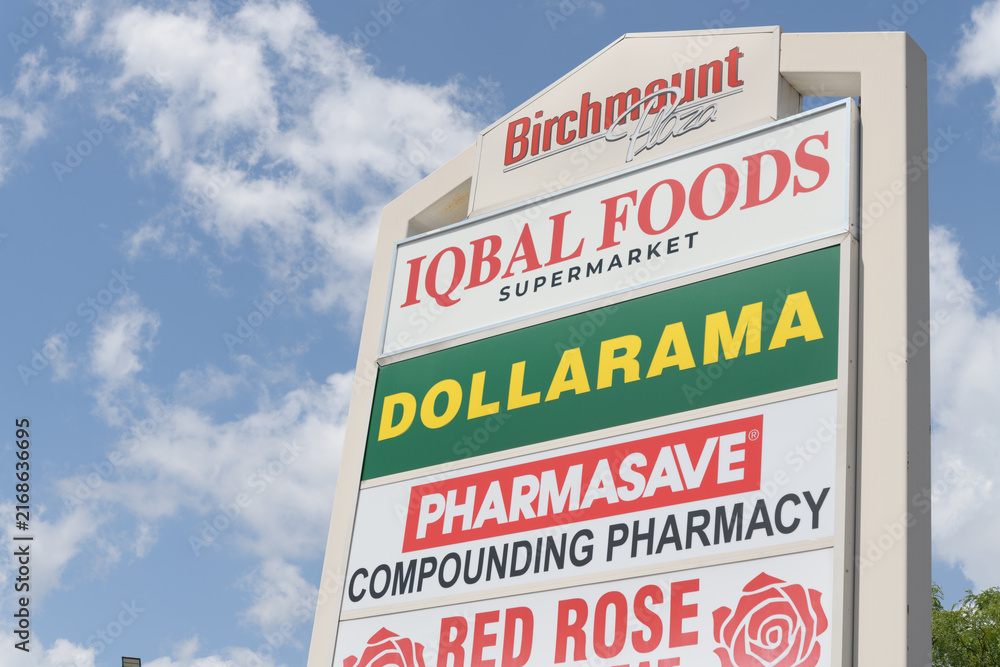 Obraz premium roadside pylon at Birchmount Plaza, a shopping mall, located at 462 Birchmount Rd (Scarborough) Toronto