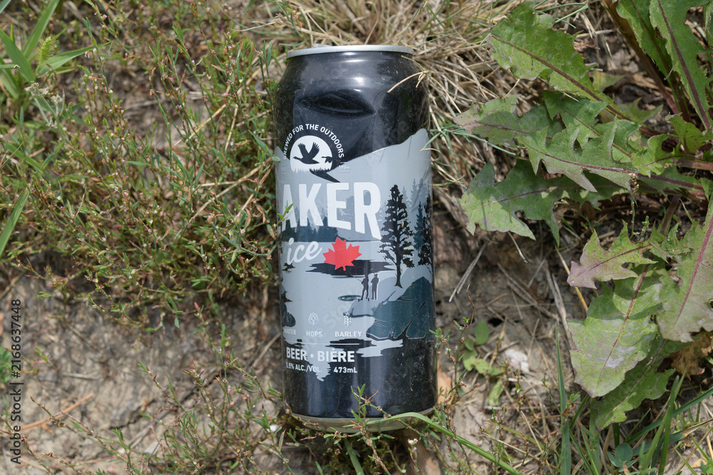 Naklejka premium discarded can of Laker Ice, an Ontario value beer, by Waterloo Brewing, Toronto
