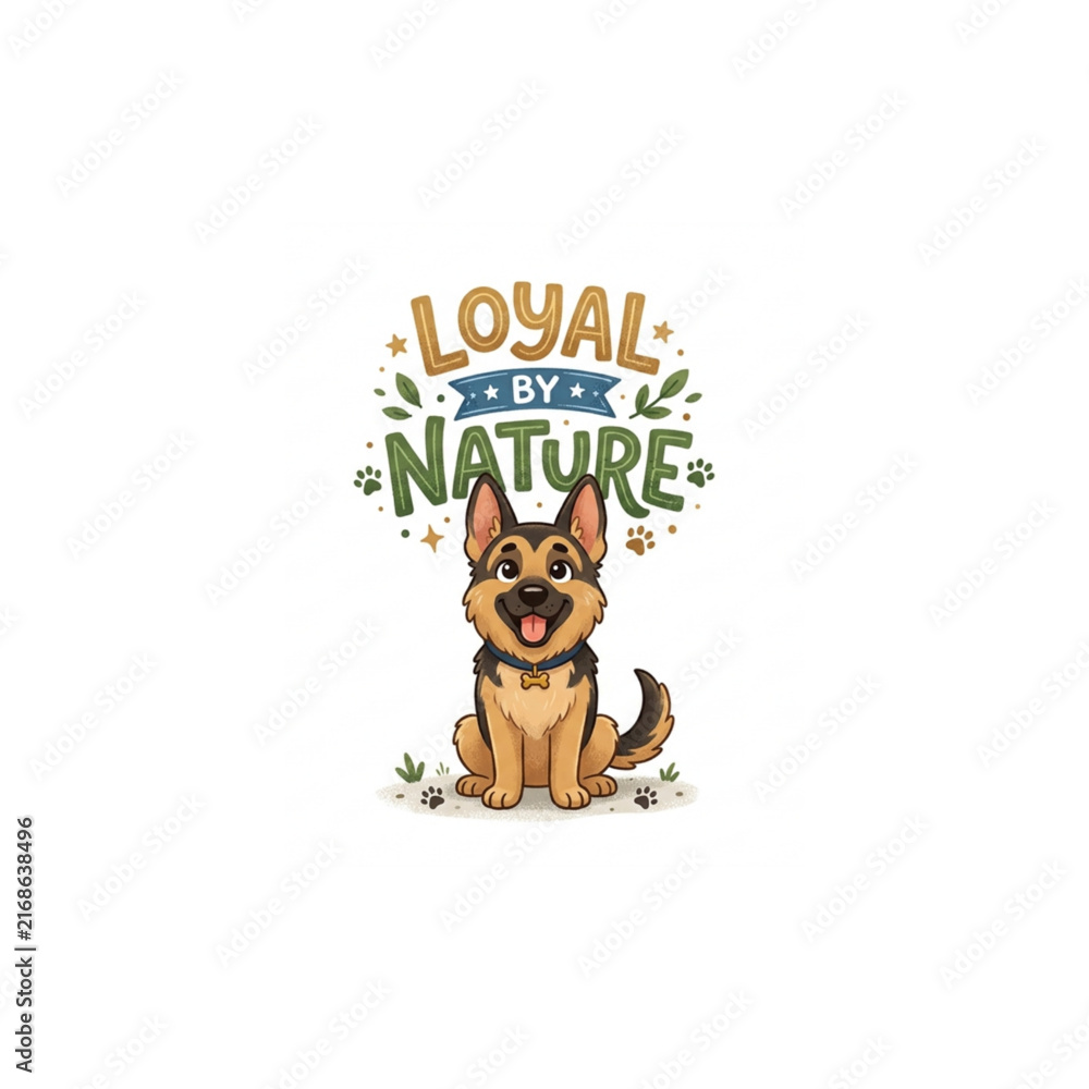 Fototapeta premium Cute German Shepherd Puppy Sitting with Nature Leaves and 