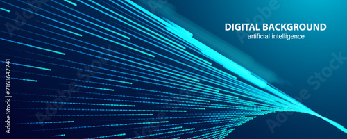 Ai technology banner with blue perspective digital lines technology light effect. Stream internet network in futuristic style. Artificial Intelligence big data illustration vector.
