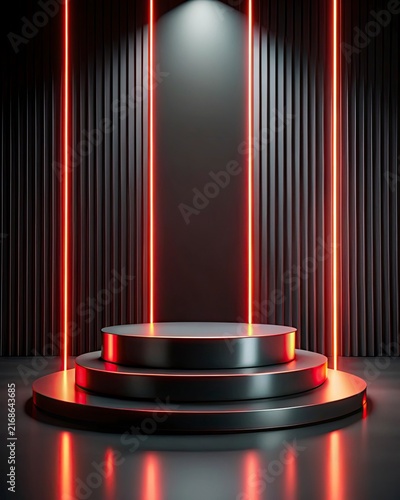 stage with red curtains and spotlight