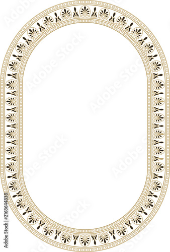 Classic Greek black and gold round oval ornament. Vector pattern, circle of ancient Hellenes. European border - ring.