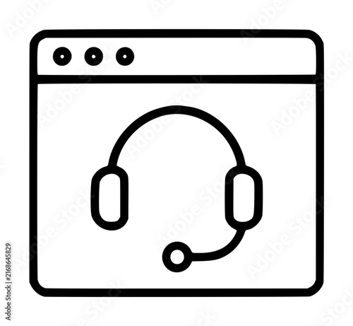 Bild auf Leinwand Online customer support portal vector icon featuring a headset with a microphone inside a web browser window, representing digital assistance, help desk services, and professional communication