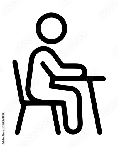 Bild auf Leinwand Minimalist black line vector icon of a person sitting at a desk, capturing the essence of a student studying or an employee working