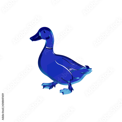 Obraz na plátně Blue glossy glass walking duck avatar for online pet forums and agricultural mobile application interface design graphics