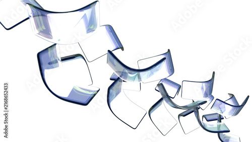 Dispertion Abstract 3D glass tiles floating  on transparent background