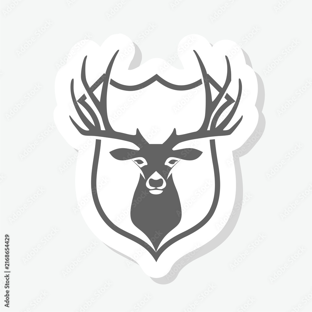 Naklejka premium Deer on shield sign icon sticker isolated on gray background