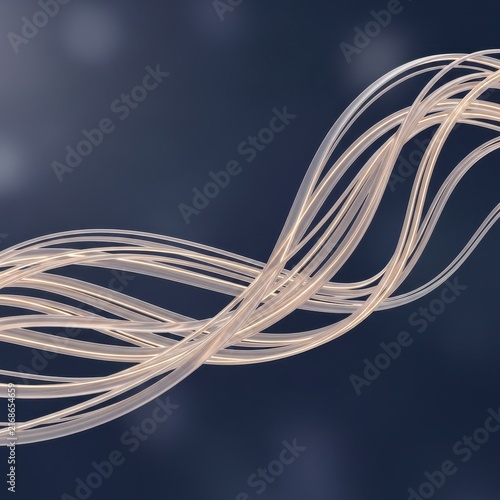 Elegant Flowing Ribbons of Soft Golden Light Swirling Against a Deep Blue Background
