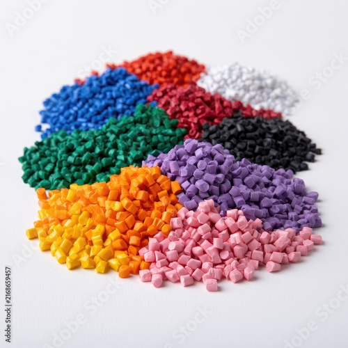 Obraz na płótnie Small, colorful, plastic pellets arranged in a circular pattern