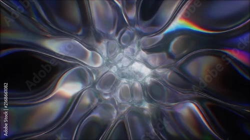 Abstract Liquid Metal Surface with Chromatic Aberration and Light Refraction Organic Flowing Background.