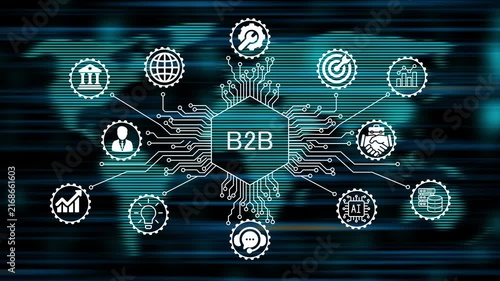 B2B concept animation video 4k. technology world map background   