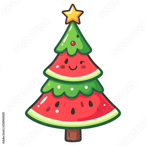 Cute Watermelon Christmas Tree Illustration
