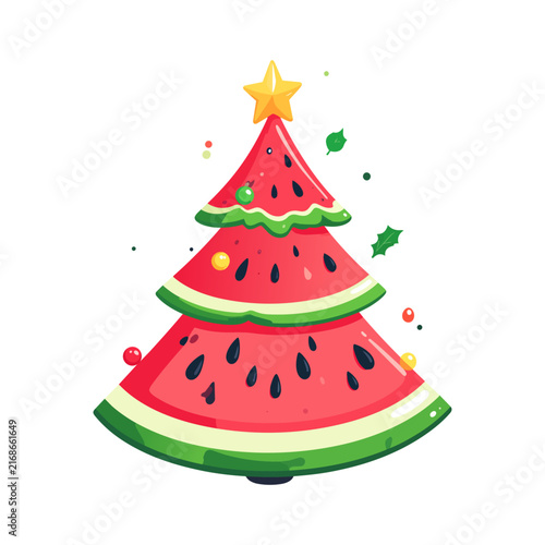 Watermelon Christmas Tree, Festive Fruit Holiday Vector Illustration