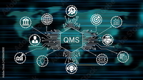 QMS concept animation video 4k. technology world map background   