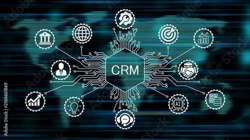 CRM concept animation video 4k. technology world map background   