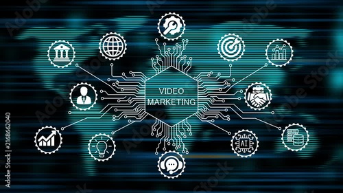 video marketing concept animation video 4k. technology world map background   