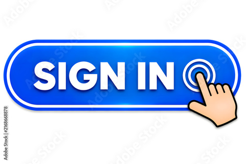 Hand clicking blue sign in button on digital login screen for secure user access and authentication