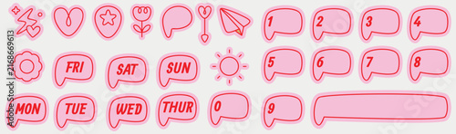 Foto Cute hand drawn calendar doodle collection featuring weekday labels, numbered date bubbles, sun, hearts, stars, flowers, and playful icons