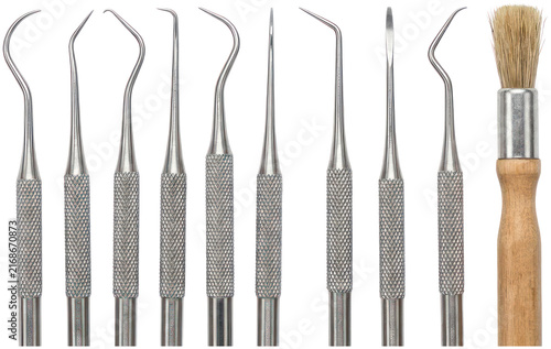 Foto Stainless steel dental probes and brush