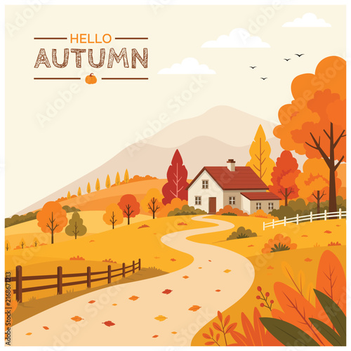 Hello Autumn Fall Season Countryside Landscape Poster