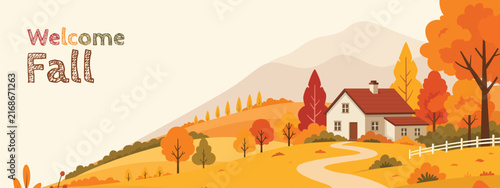 Welcome Fall Autumn Countryside Landscape Wide Banner