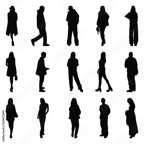 Vector collection set of individual people silhouettes.	

