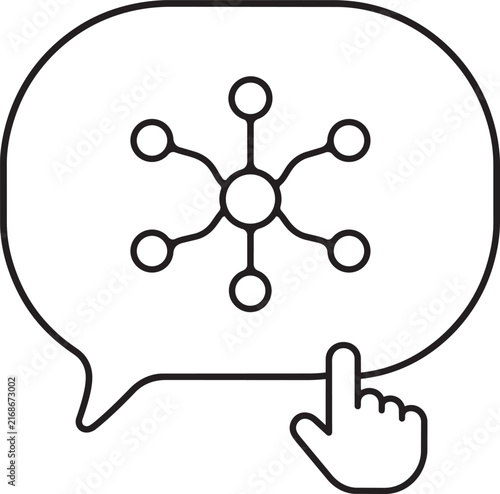 AI assistant chat bubble and network line art vector icon