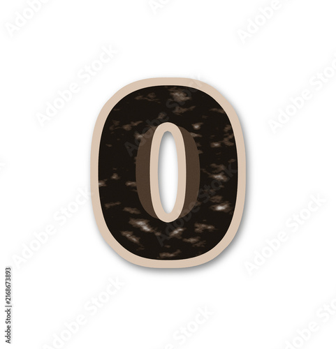 A stylized number zero with a torn paper texture rests on transparent background numeral digit typography font design fragmented distressed rustic vintage